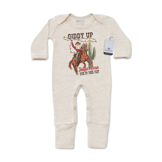 Giddy Up Jingle Horse - Infant Western One-Piece Footed Christmas Pajamas W/Mittens