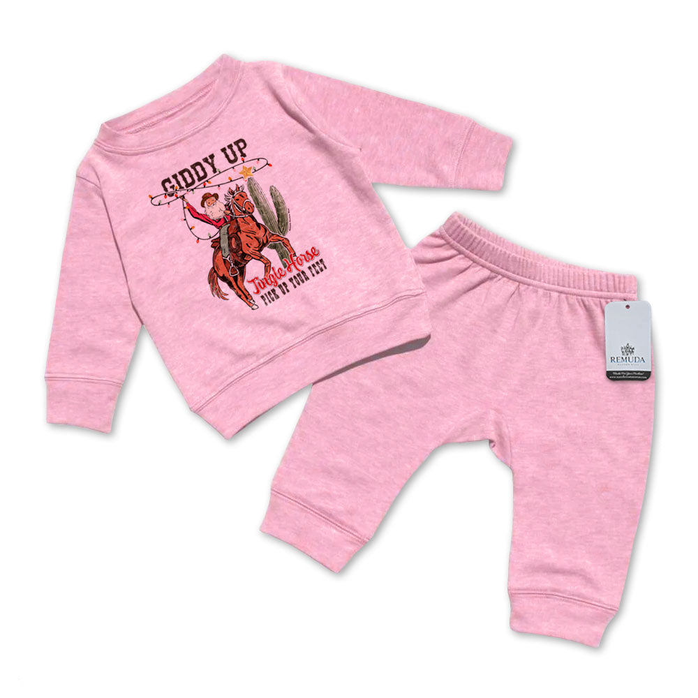 Giddy Up Jingle Horse - Infant Western 2 Piece Christmas Sweatsuit