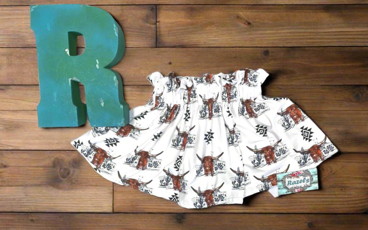 Girls Cowgirl Skirt |  Western Longhorn Aztec Print Skirt