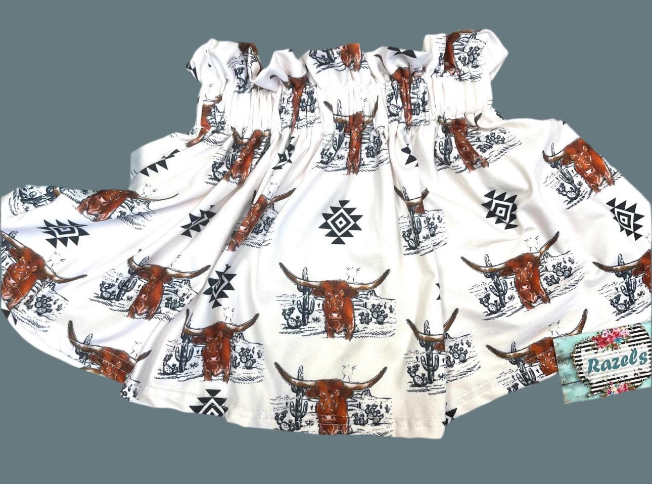 Girls Cowgirl Skirt |  Western Longhorn Aztec Print Skirt