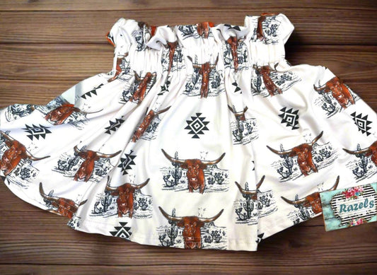 Girls Cowgirl Skirt |  Western Longhorn Aztec Print Skirt