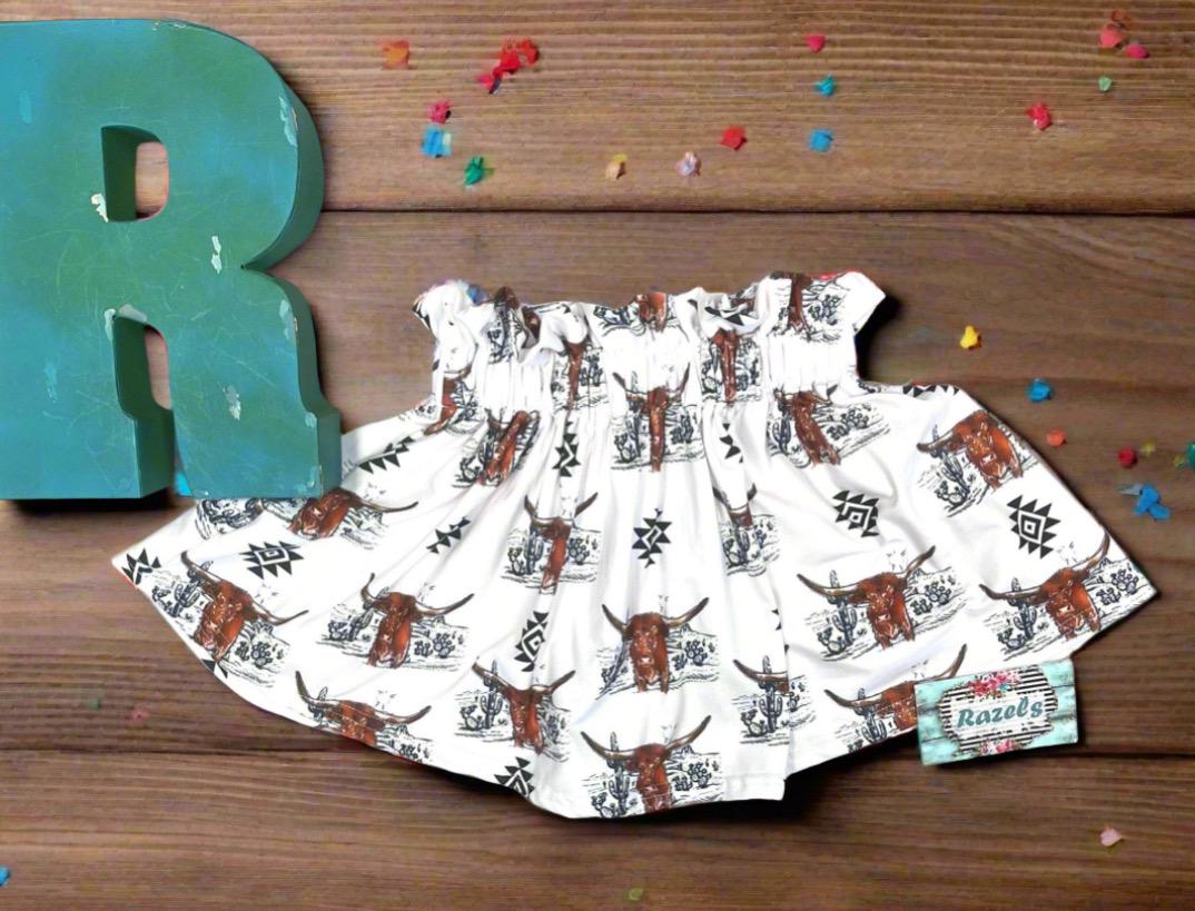 Girls Cowgirl Skirt |  Western Longhorn Aztec Print Skirt