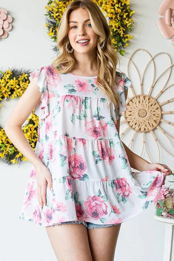 Heimish Full Size Butterfly Short Sleeve Floral Top Plus Size