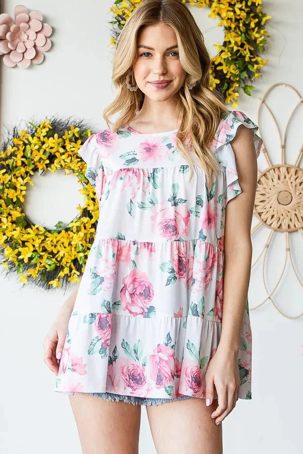 Heimish Full Size Butterfly Short Sleeve Floral Top Plus Size