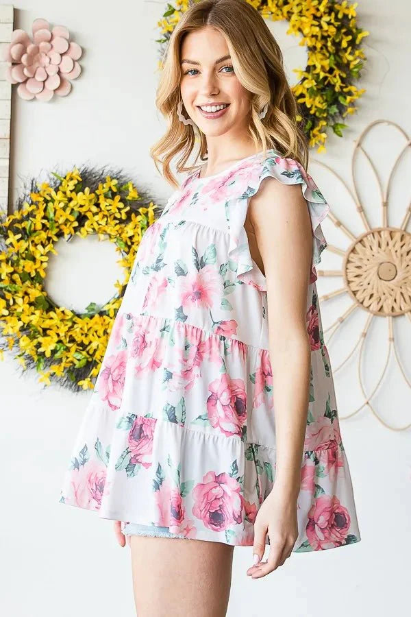 Heimish Full Size Butterfly Short Sleeve Floral Top Plus Size