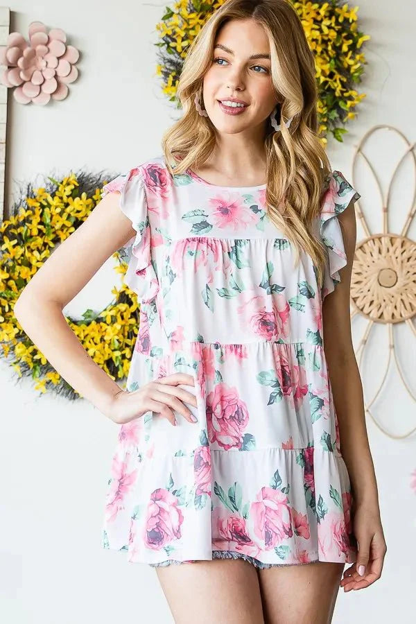 Heimish Full Size Butterfly Short Sleeve Floral Top Plus Size