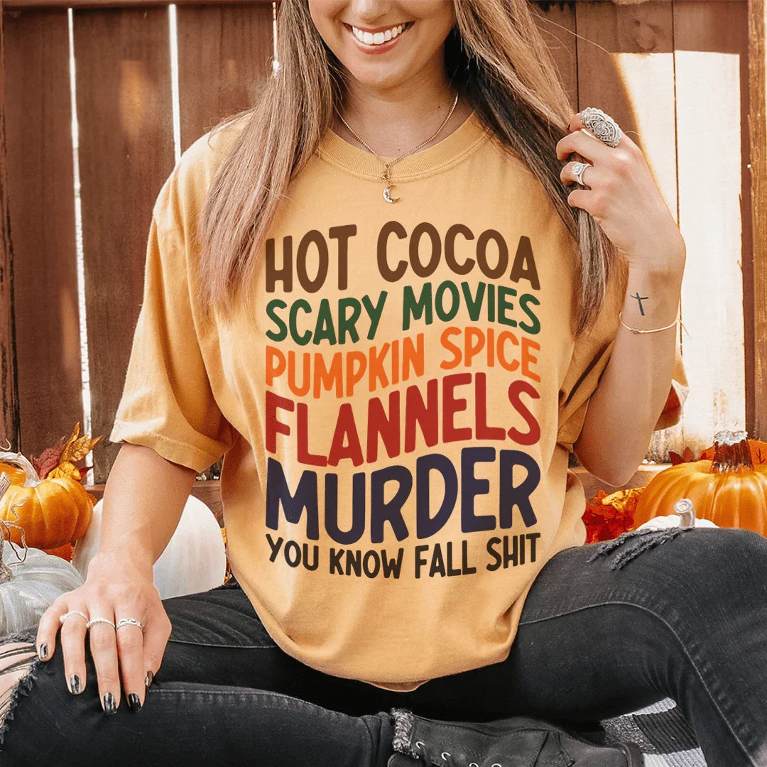Hot Cocoa Scary Movies Pumpkin Spice Flannels Tee