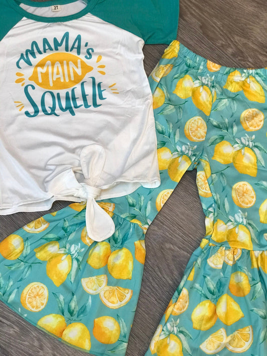 Mama's Main Squeeze BELL BOTTOM OUTFIT, Lemon Flare Pants & Mama T-Shirt,