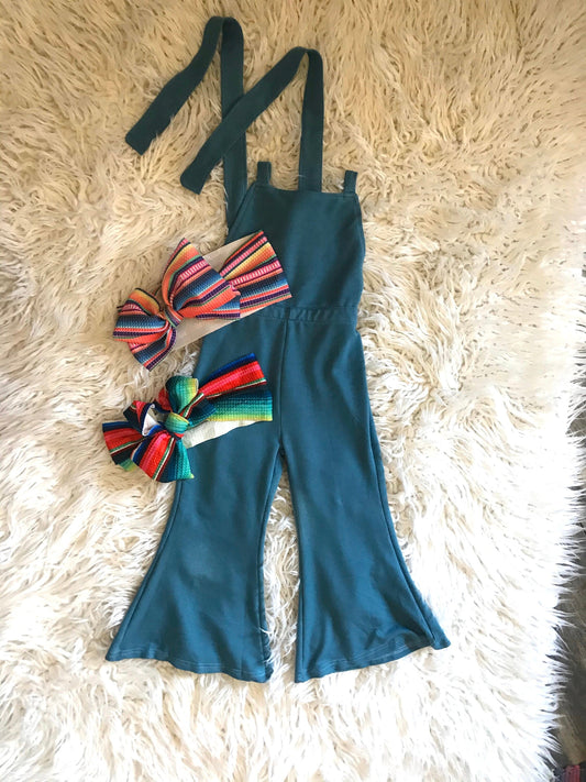 Toddler Girls Serape, Denim Jumpsuit - Serape Stripe Overalls
