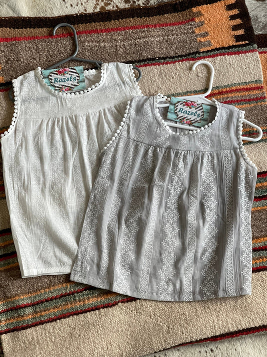 Girls Summer Embroidered Tank Top, Lightweight Lace Layering Shirt
