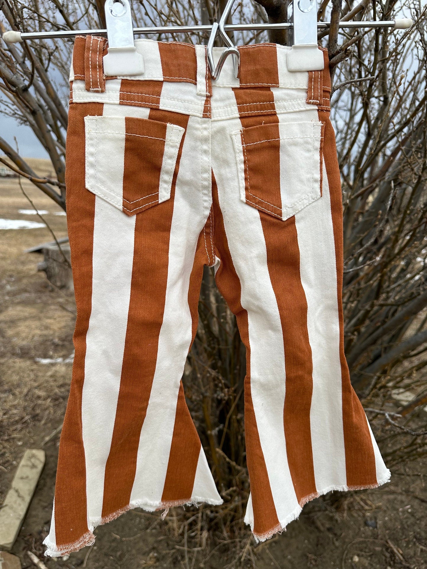 Girls' Striped Bell Bottom Jeans | Stretchy, Frayed Bell Jeans for Girls