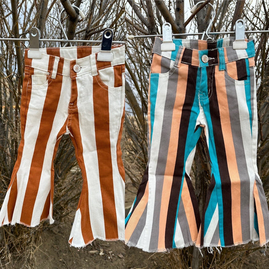 Girls' Striped Bell Bottom Jeans | Stretchy, Frayed Bell Jeans for Girls
