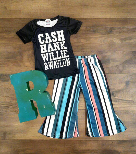 Girls Country Music Outfit, Striped Bell Bottoms