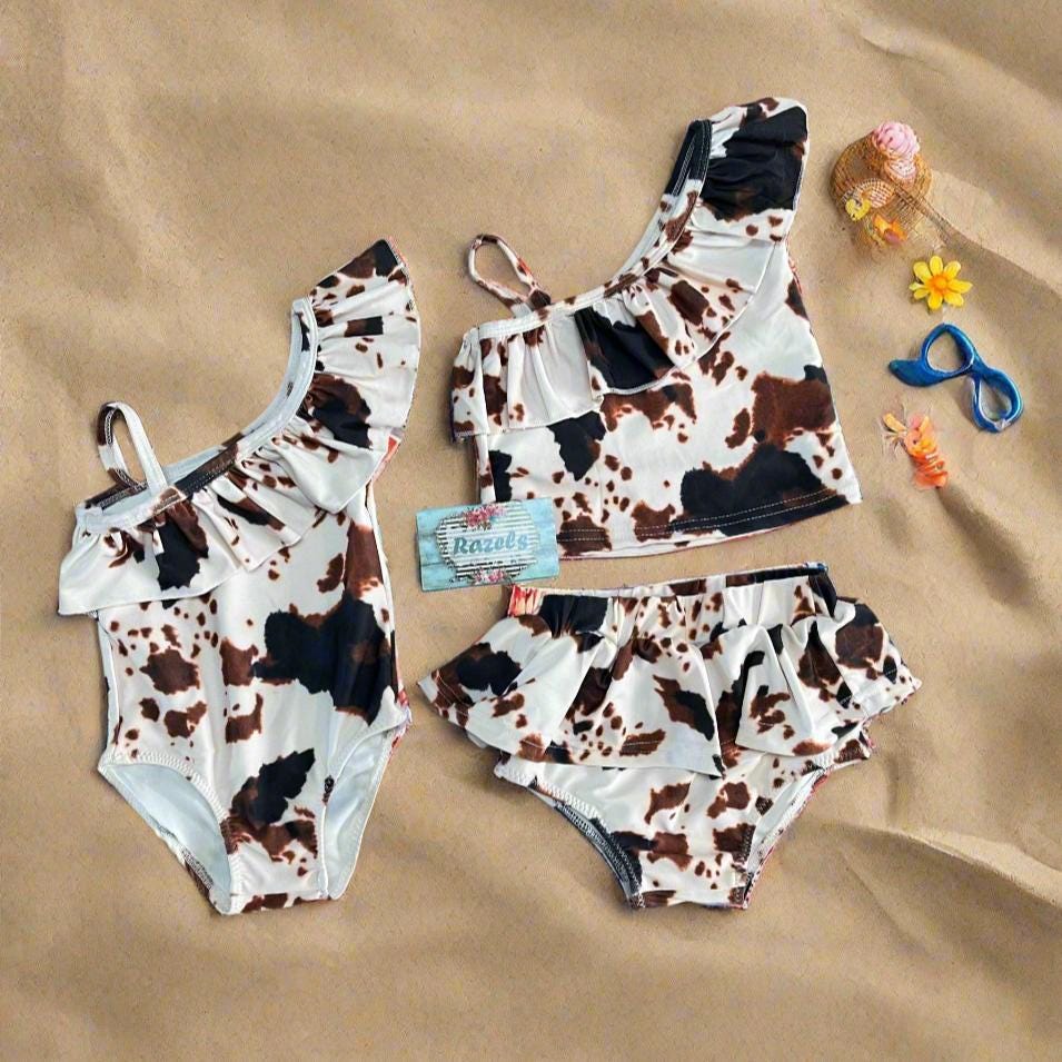 Cow print One-piece Swimsuits , Cow print Swim Shorts