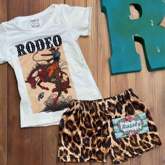 Girls Cowgirl Outfit, Rodeo Shirt and Cheetah Shorts