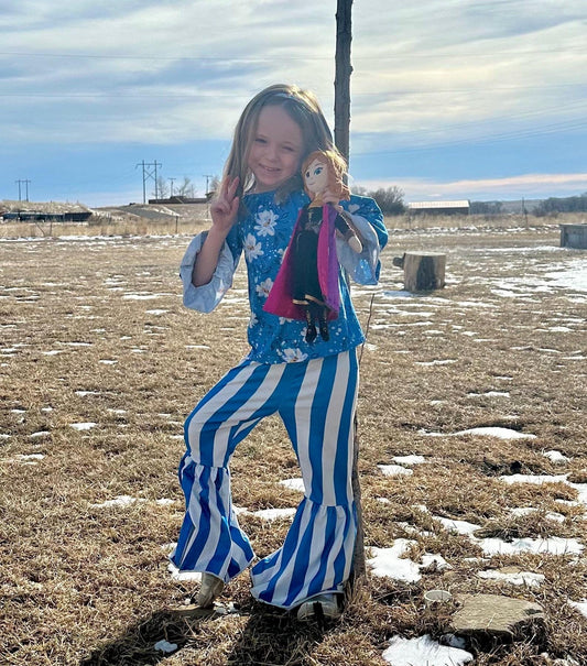 Daisy Blouse, Blue and White Striped Bell Bottom Pants