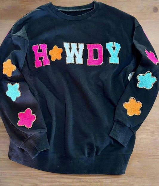 Howdy Sweatshirt | Cowgirl Sweatshirt with Western Glitter Patch | Cute Western Fashion | Gifts for Her