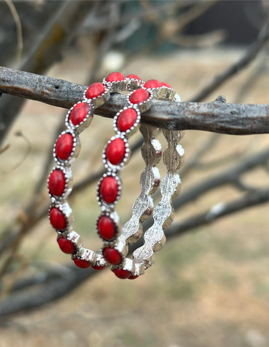 Red Stone Hoop Earrings, Large Hoop Earrings