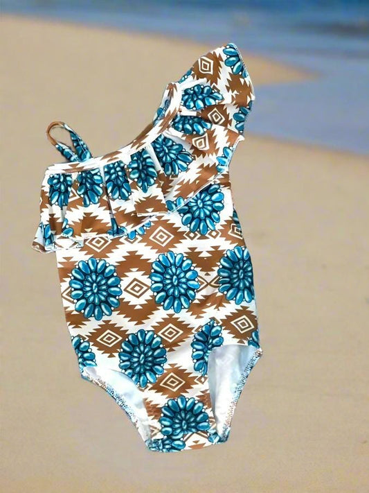 Western Cowgirl Swimsuit | Turquoise Conchos | Ruffle One-Piece | Southwestern Style