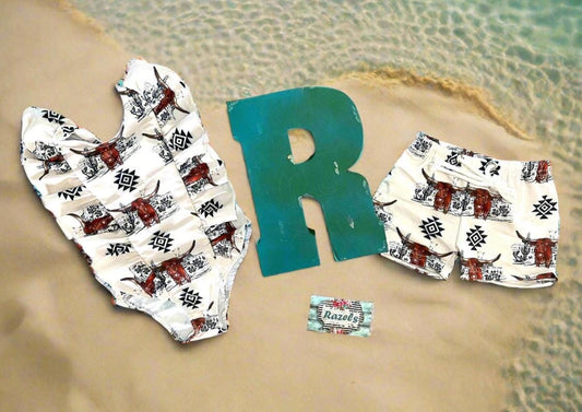 Sibling Western Swimsuits, Longhorn Steer Swimsuits