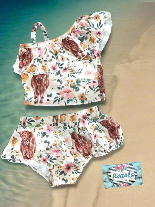 Highland Cow Swimsuit for baby Girls, Cow Swimsuit