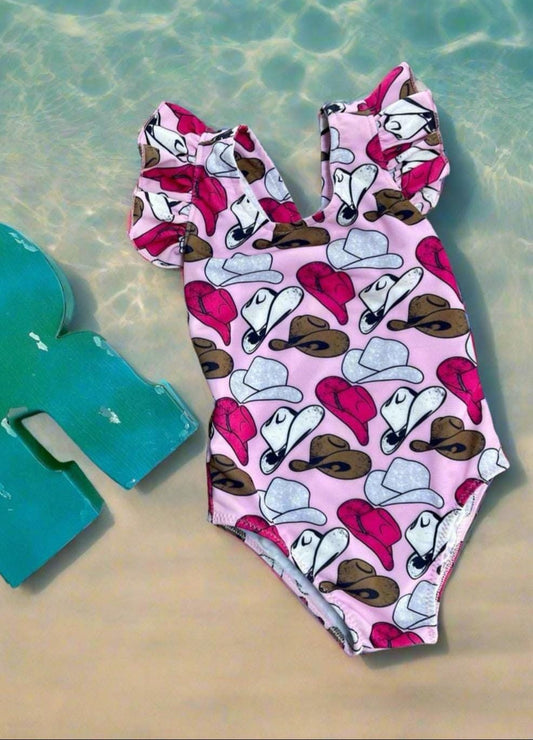 GIRLS PINK SWIMSUIT, Cowgirl Swimsuit | Girls Ruffle One Piece Swimsuit | Western Swimsuits Girls