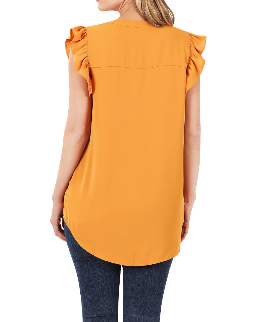 Golden Mustard - Ruffled Sleeve High Low Top