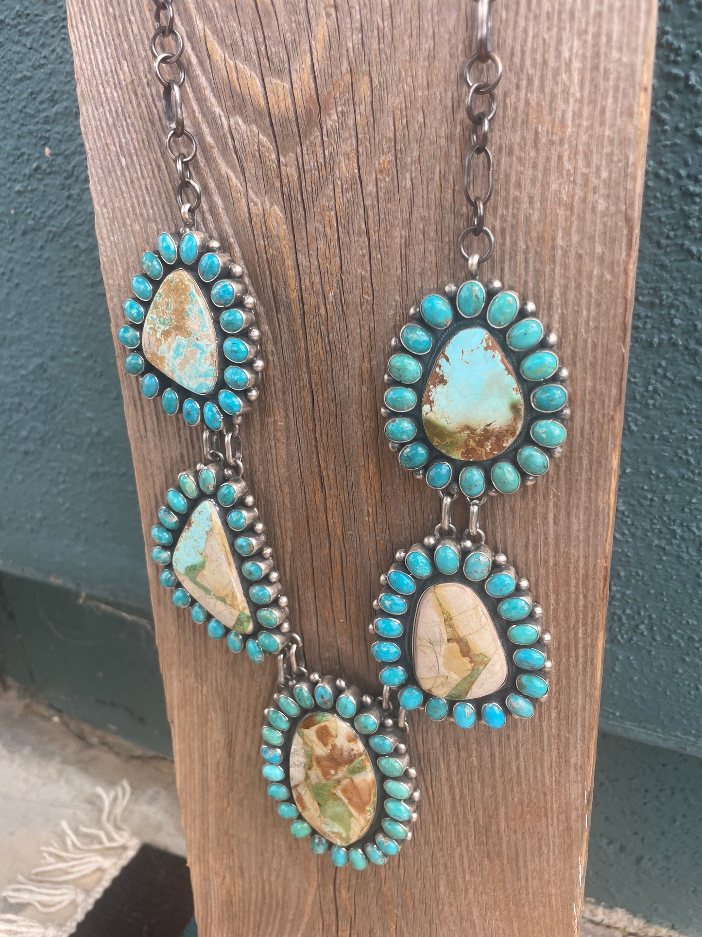 Handcrafted Sterling Silver Turquoise Necklace & Earring Set Signed B Yellowhorse