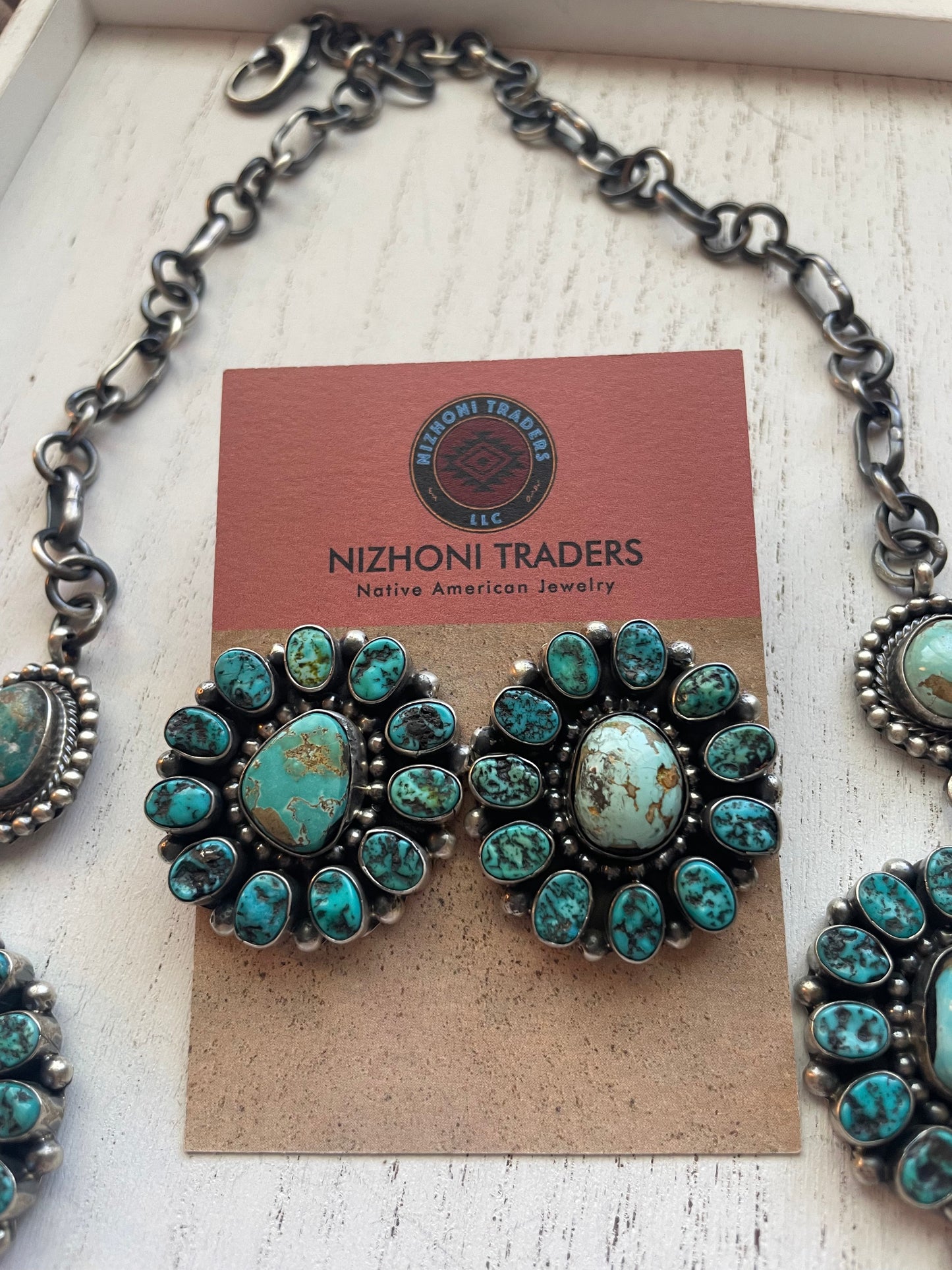 B Yellowhorse Handcrafted Sterling Silver Turquoise Necklace & Earring Set Signed