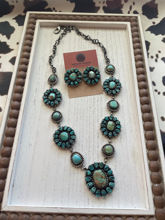 B Yellowhorse Handcrafted Sterling Silver Turquoise Necklace & Earring Set Signed