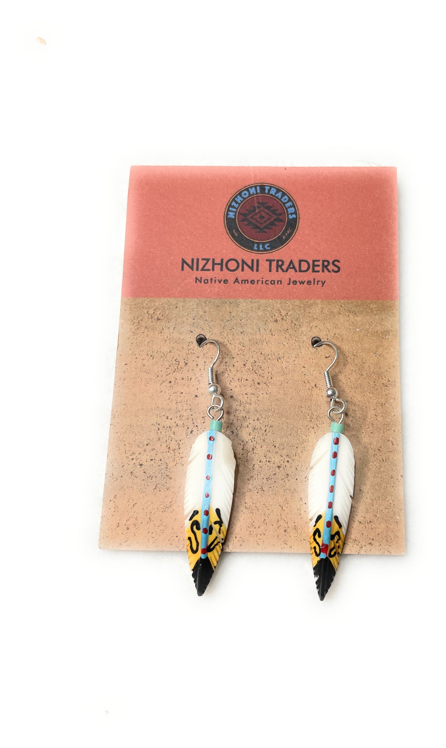 Handcrafted Feather Turquoise Sterling Silver Dangle Earrings