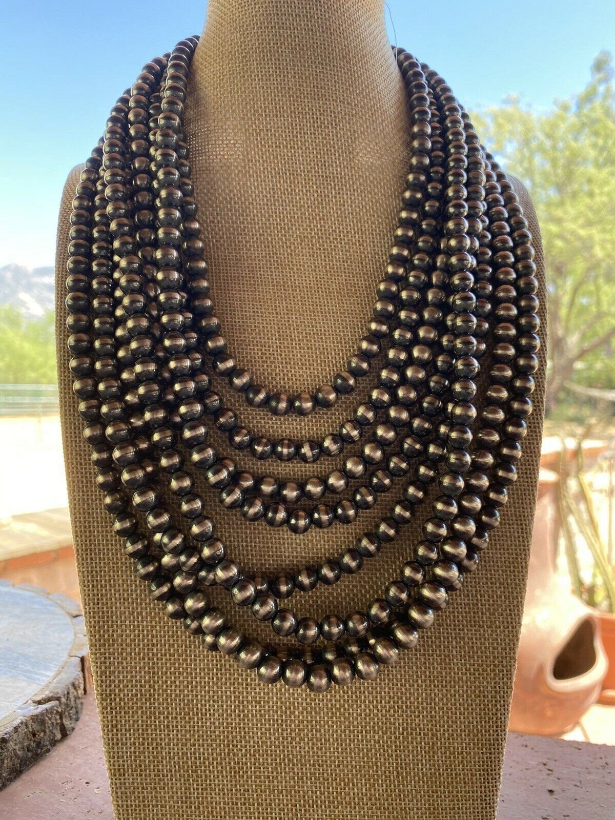 Handcrafted 8mm Sterling Silver Pearl Style Beaded Necklace