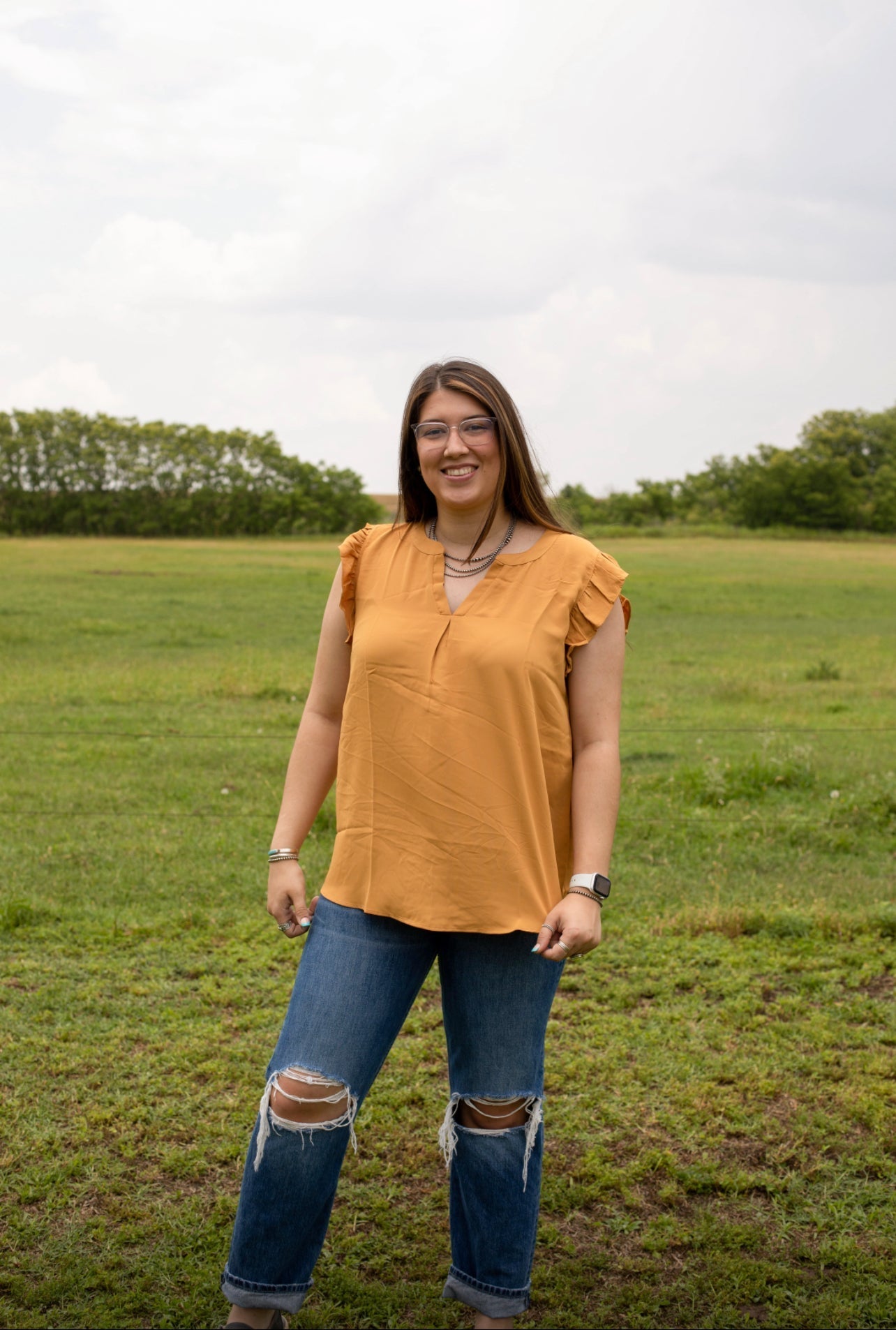Golden Mustard - Ruffled Sleeve High Low Top