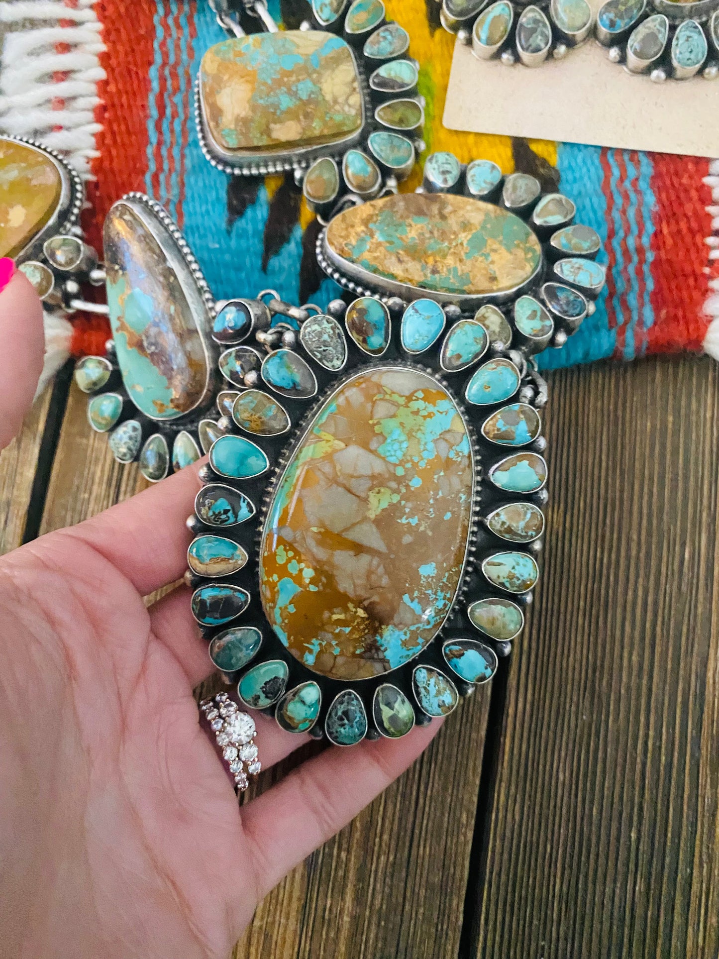 Stunning Handcrafted Sterling Silver & Royston Turquoise Necklace Set by Blaine Yellowhorse