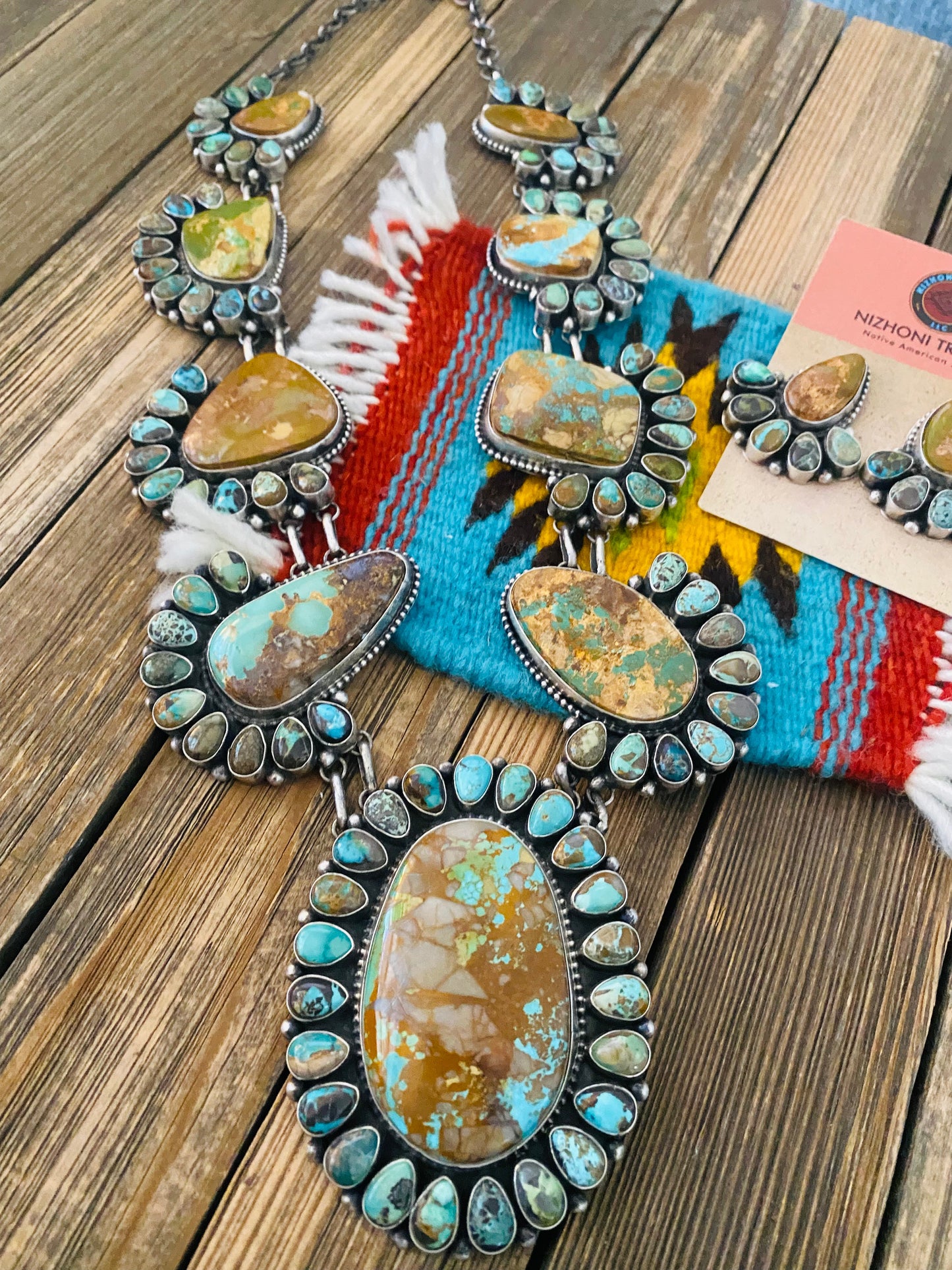 Stunning Handcrafted Sterling Silver & Royston Turquoise Necklace Set by Blaine Yellowhorse