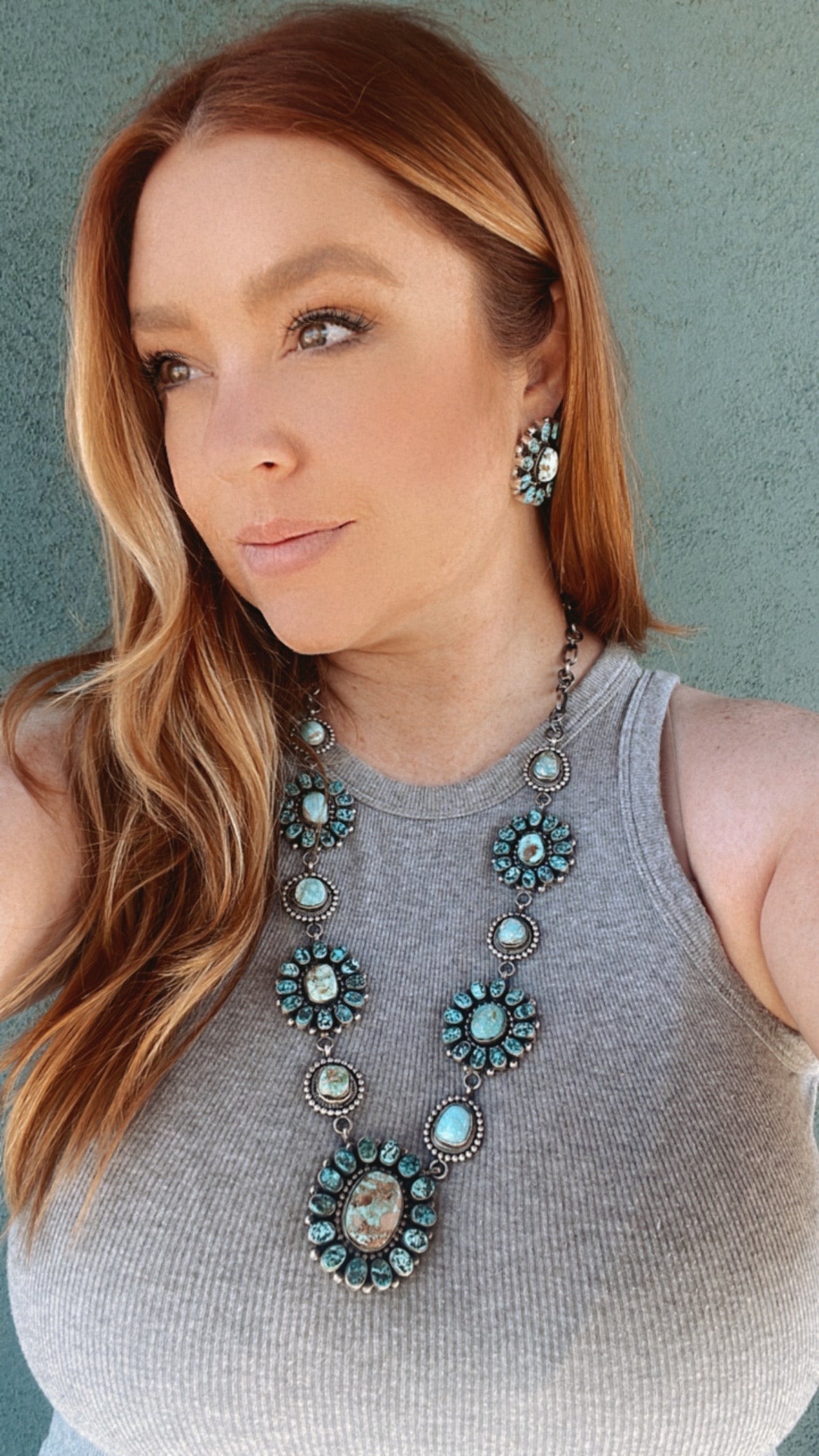 B Yellowhorse Handcrafted Sterling Silver Turquoise Necklace & Earring Set Signed