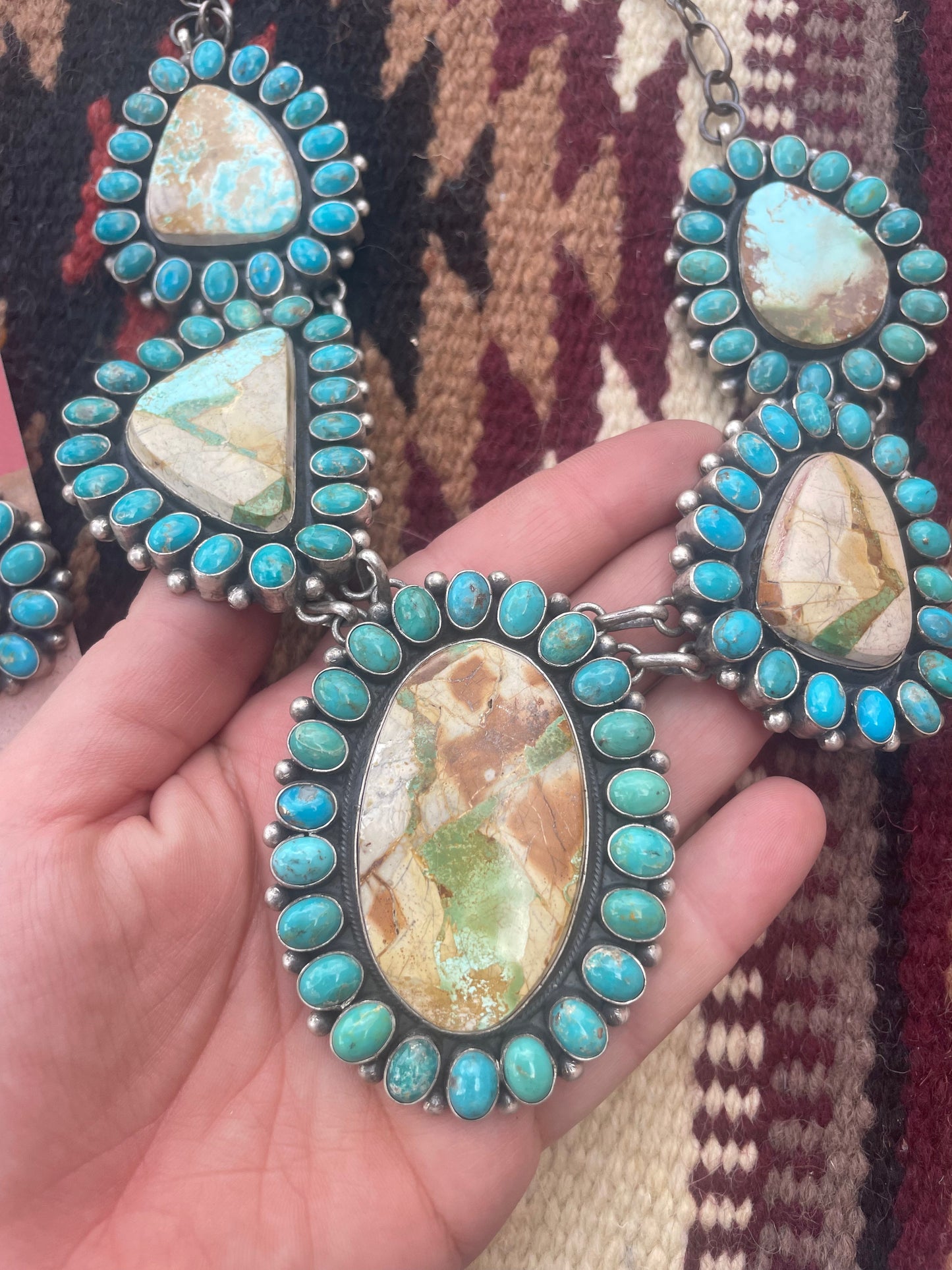 Handcrafted Sterling Silver Turquoise Necklace & Earring Set Signed B Yellowhorse