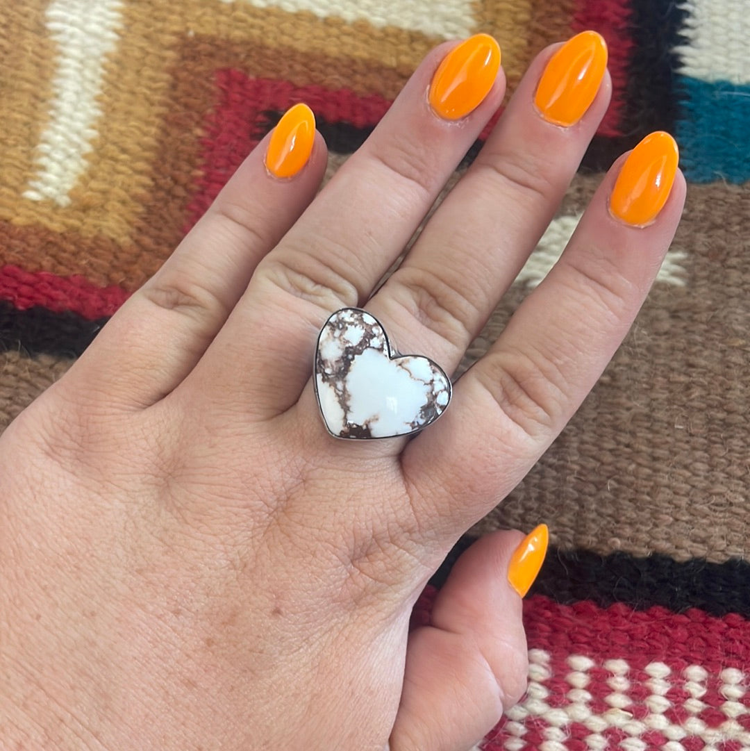 Handcrafted Wild Horse And Sterling Silver Heart Ring