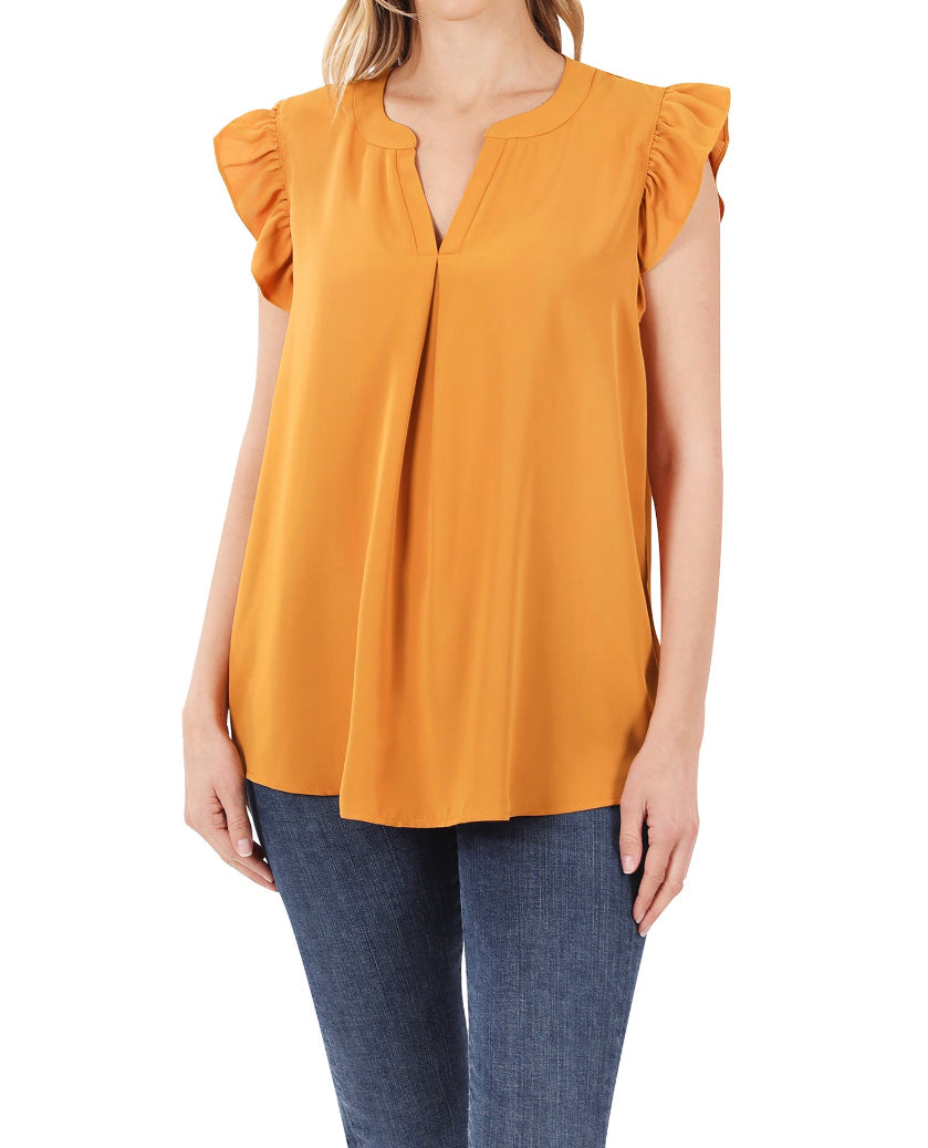 Golden Mustard - Ruffled Sleeve High Low Top