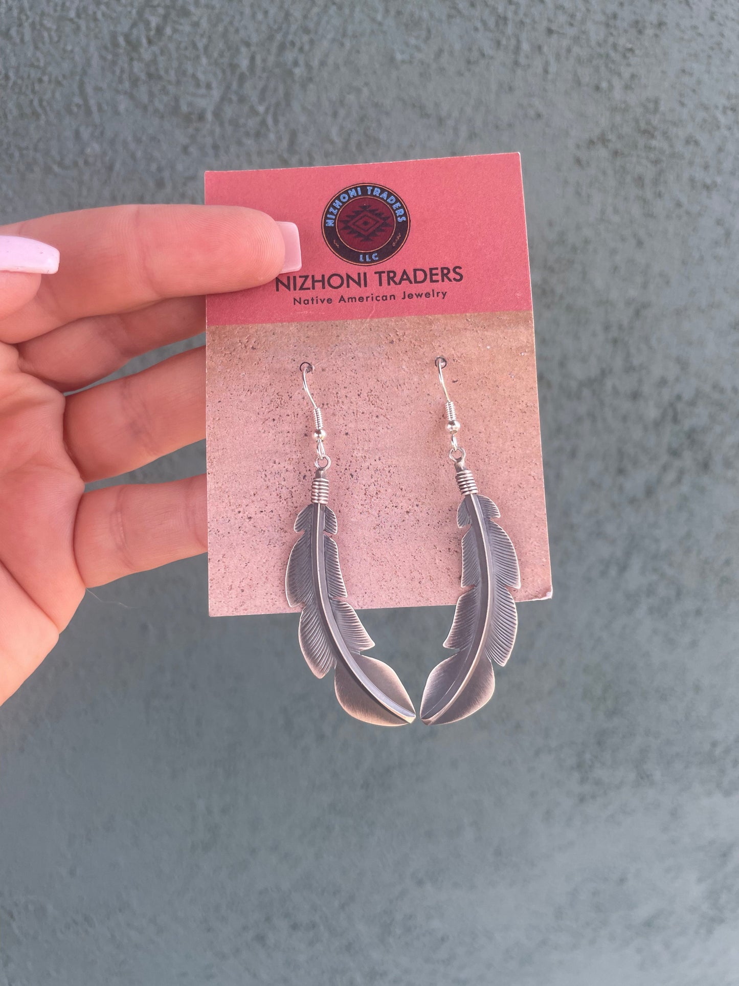 Handcrafted Sterling Silver Feather Dangle Earrings Signed Billy Long