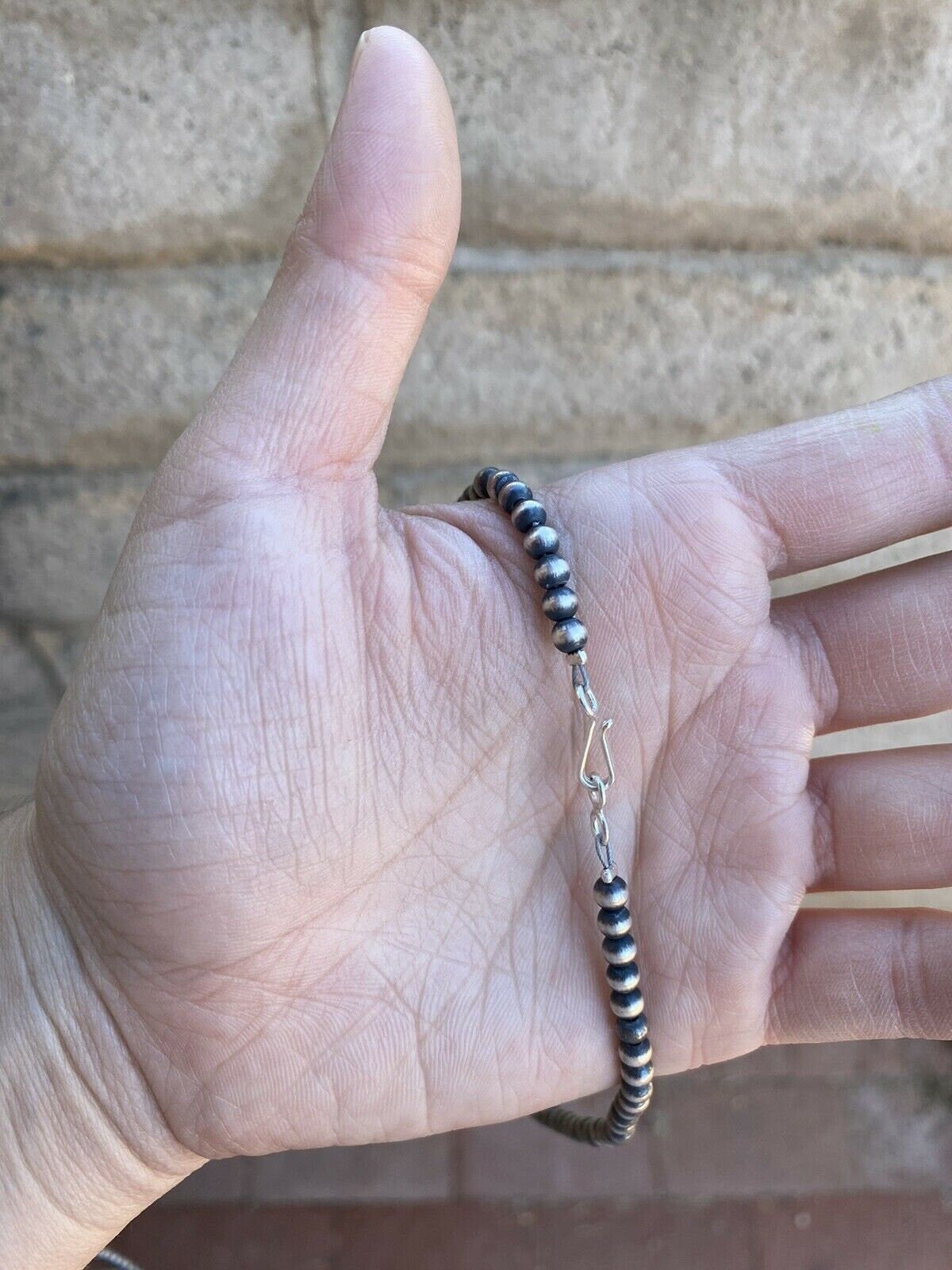Handcrafted 4mm Sterling Silver Pearl Style Beaded Necklace