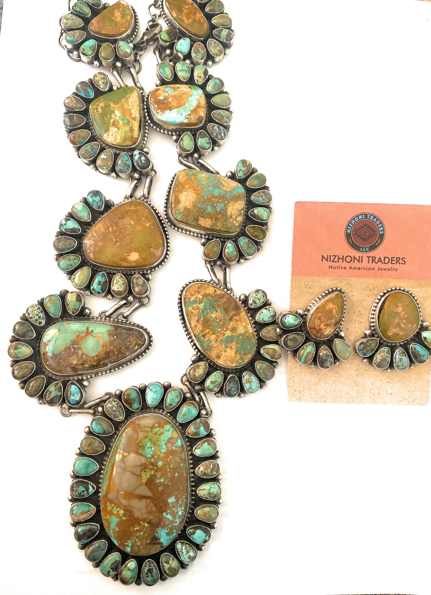 Stunning Handcrafted Sterling Silver & Royston Turquoise Necklace Set by Blaine Yellowhorse