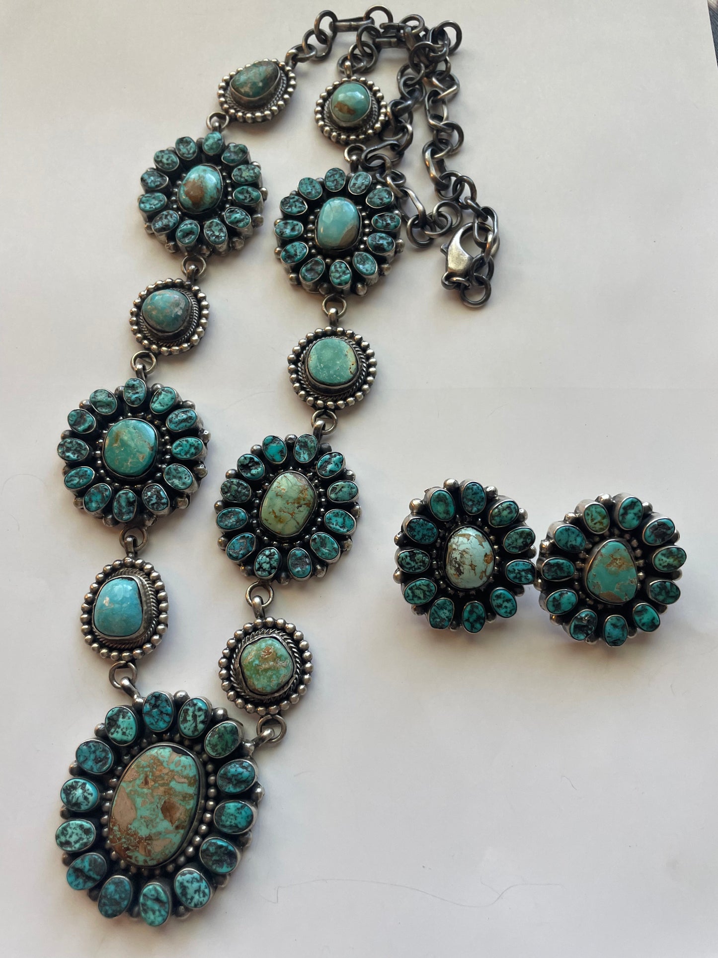 B Yellowhorse Handcrafted Sterling Silver Turquoise Necklace & Earring Set Signed