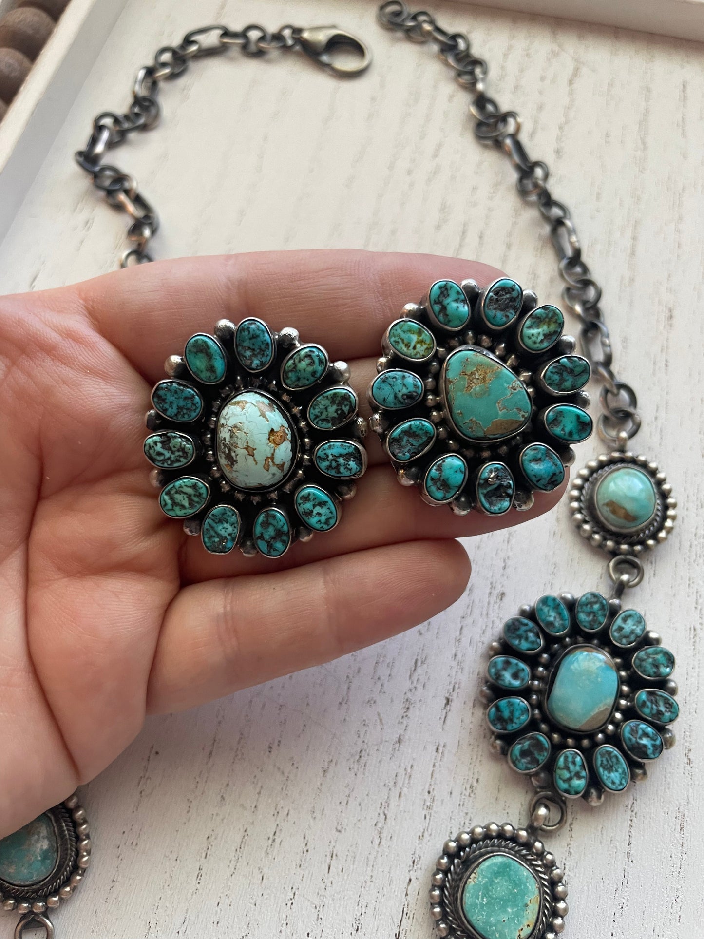 B Yellowhorse Handcrafted Sterling Silver Turquoise Necklace & Earring Set Signed