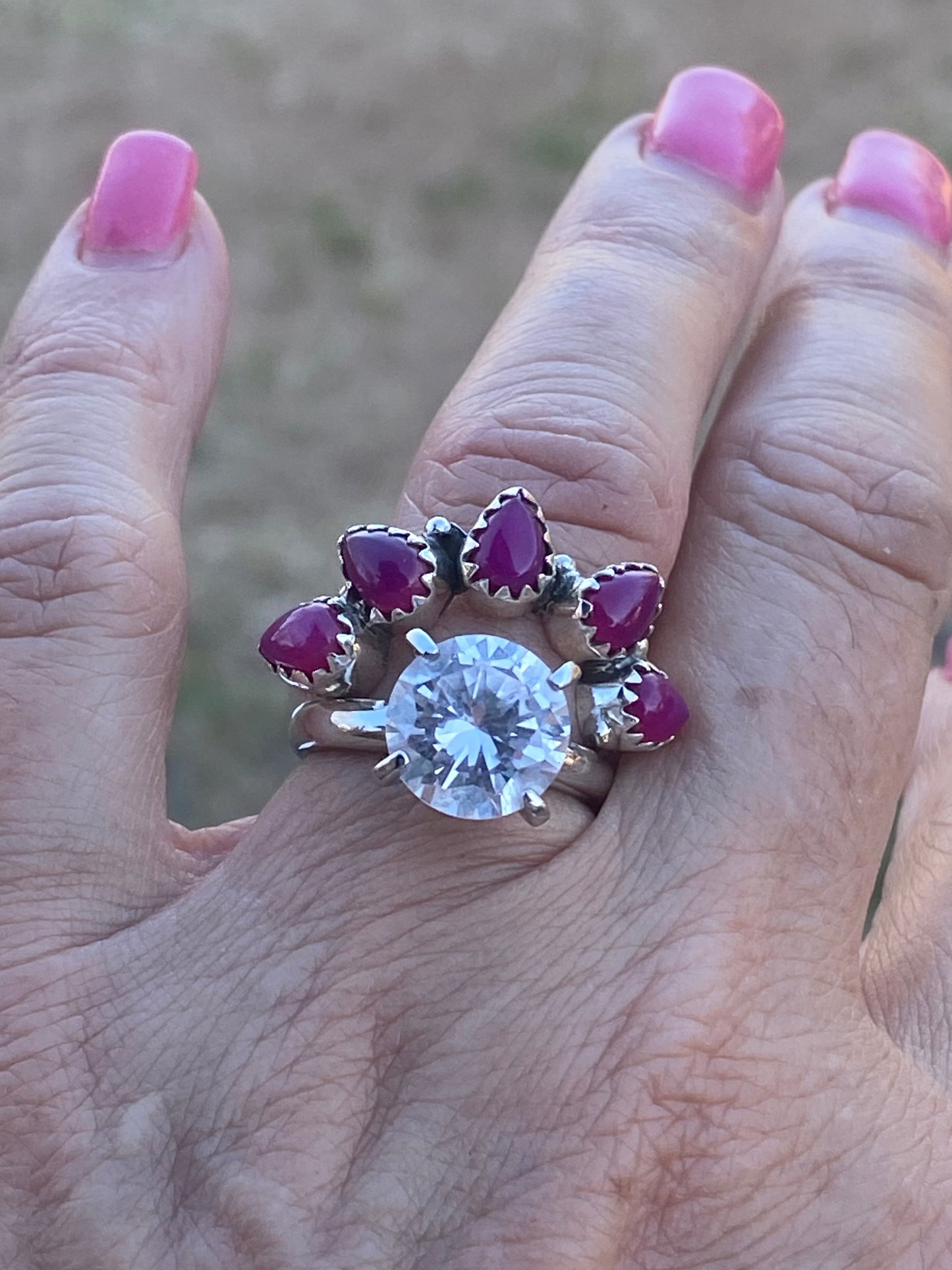 Pink Onyx & Sterling Silver Monarch Band