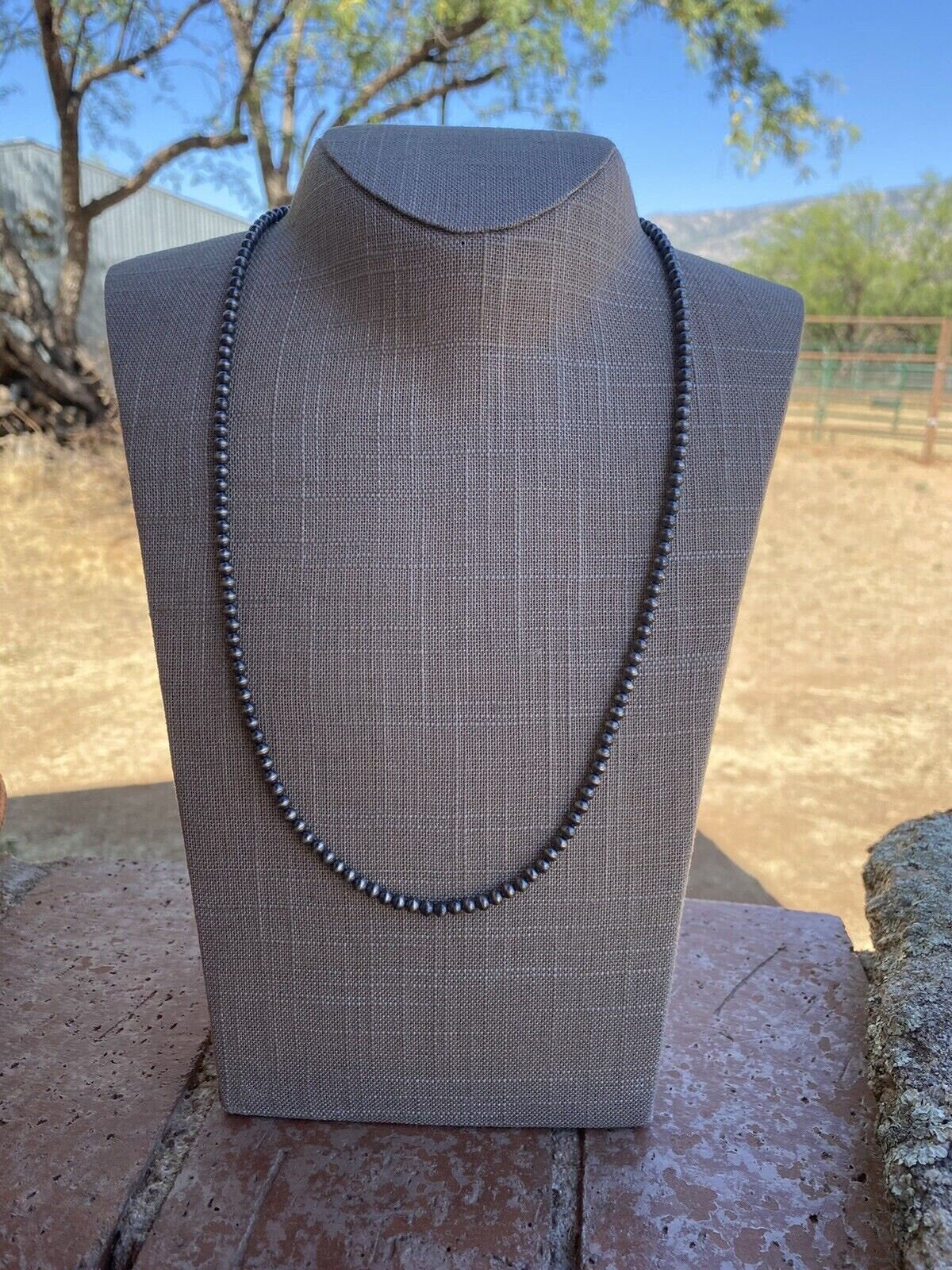 Handcrafted 4mm Sterling Silver Pearl Style Beaded Necklace