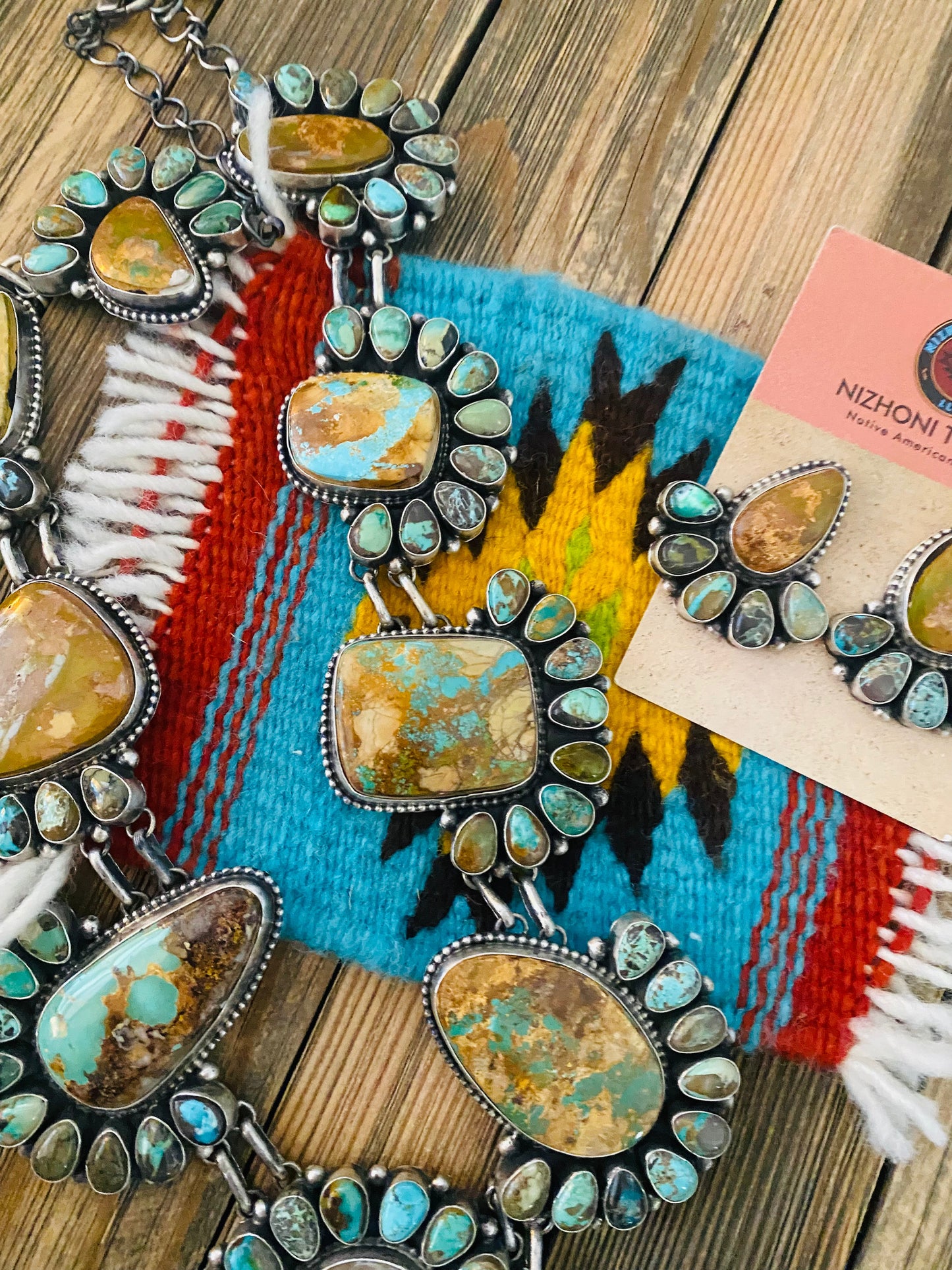 Stunning Handcrafted Sterling Silver & Royston Turquoise Necklace Set by Blaine Yellowhorse