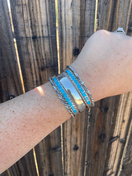 “The Cassidy Stacker” Sterling Silver & Turquoise Inlay Cuff