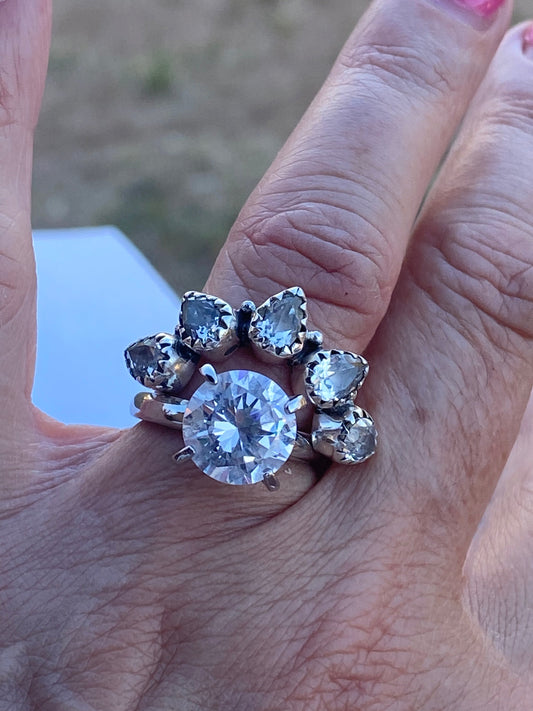 White Topaz & Sterling Silver Monarch Band