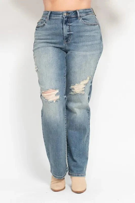 Judy Blue Full Size High Waist Distressed Dad Jean Plus Size